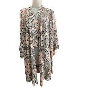 TAHARI Lightweight Bohemian Floral Patterned Kimono Tunic 3/4 Sleeve Top Sz S-M
